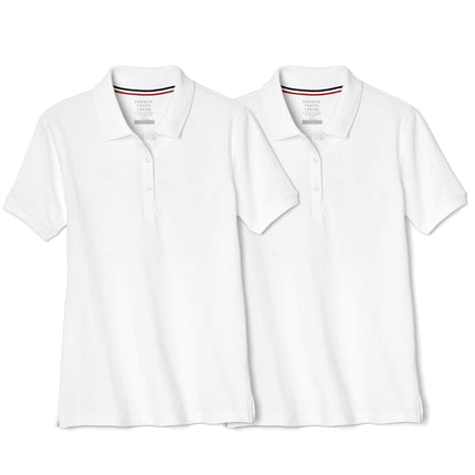 French Toast Girls' Short Sleeve Stretch Pique Polo - 2 Pack, White, 14-16