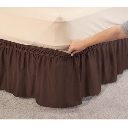 Pleated Three Sides Fabrics Wrap Around Style Egyptian Cotton Elastic 17 inch Drop Dust Bed Skirt for Twin/Full,Queen,King Size Beds(Queen, Brown)