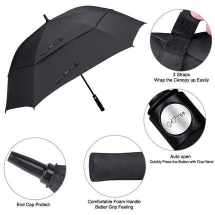 G4Free Extra Large Golf Umbrella 62/68 inch Vented Square Umbrella Windproof Auto Open Double Canopy Oversized Stick Umbrella