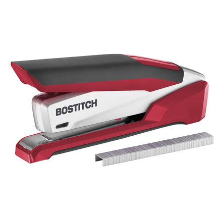 PaperPro inPOWER+28 Executive Stapler - 3 in 1 Stapler - One Finger, No Effort, Spring Powered Stapler, Red/Silver (1117)