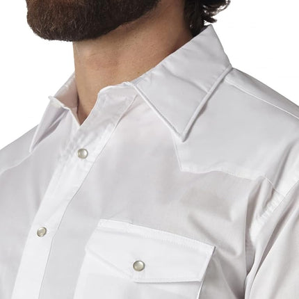 Wrangler Men's Sport Western Basic Two Pocket Long Sleeve Snap Shirt Shirt, White, L