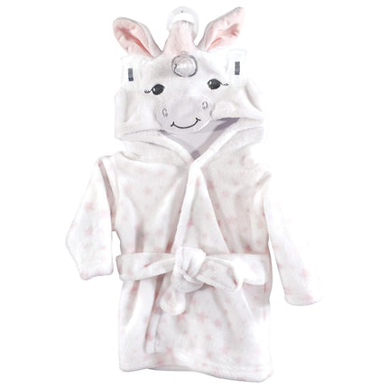 Hudson Baby Soft Plush Baby Bathrobe, White Unicorn, 0-9 Months