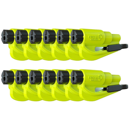 Pack familial resqme de 12, l'outil d'évasion d'urgence original pour porte-clés de voiture, coupe-ceinture de sécurité et brise-vitre 2-en-1, fabriqué aux États-Unis, jaune