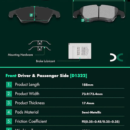 SCITOO D1322 D1386 Front Rear Brake Pads Sets Fit For Audi A4 / A4 Quattro / A5 / A5 Quattro/allroad / Q5 / S5
