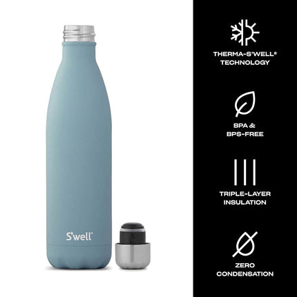 S'well Triple-Layered Vacuum-Insulated Stainless Steel Water Bottle, 25 Fl Oz/ 750 Ml, Aquamarine