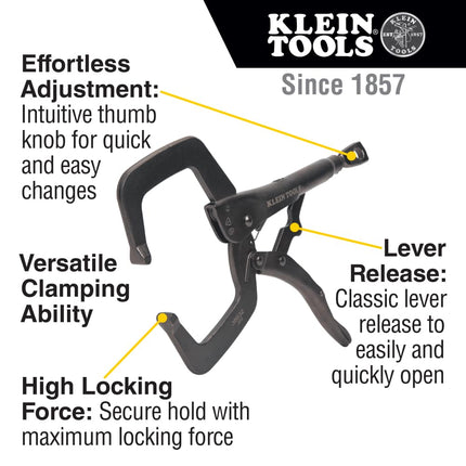 Klein Tools 38632 C-Clamp Locking Pliers with Standard Jaws, Intuitive Thumb Knob, Adjustable Clamp for Home, Shop, Woodworking, 11-Inch