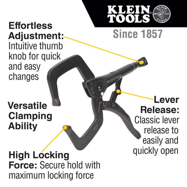 Klein Tools 38632 C-Clamp Locking Pliers with Standard Jaws, Intuitive Thumb Knob, Adjustable Clamp for Home, Shop, Woodworking, 11-Inch