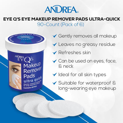 Andrea Eye Q's Ultra Quick Eye Makeup Remover Pads, 65-Count (Pack of 6)