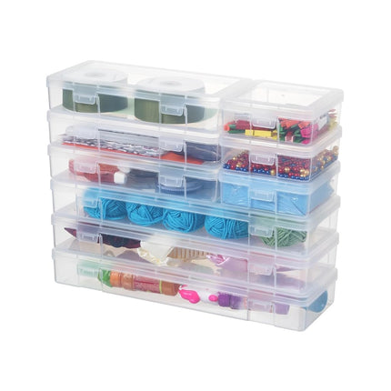 novelinks Stackable Plastic Clear Storage Box Containers with Latching Lid - Art Craft Supply Organizer Storage Containers for Pencil Box, Lego, Crayon, Beads (3 Small + 3 Medium + 3 Large -Clear)