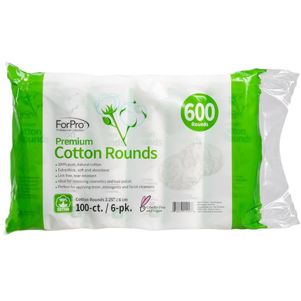 ForPro Professional Collection Premium Cotton Rounds, 100% Cotton, Non-Tearing, Lint-Free, for Cosmetic, Nail, and Personal Use, 2.25”, 600-Count (Pack of 6-100 Cotton Rounds)