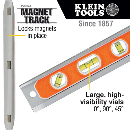 Magnetic Torpedo Level, Aluminum, V-Groove and Magnet KLEIN TOOLS 935R, Orange