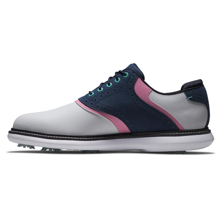 FootJoy Men's Traditions Golf Shoe, White/Blue/Pink, 7.5 Wide