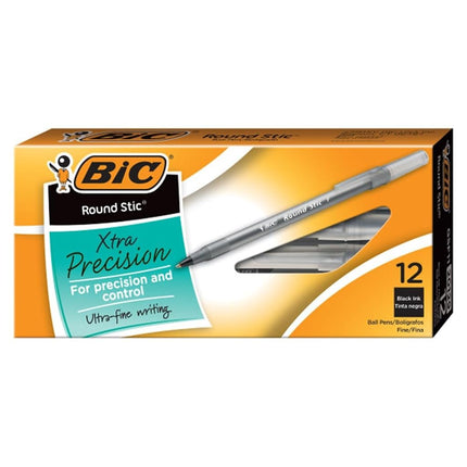 BIC Round Stic Xtra Precision Ball Pen, Fine Point (0.8 mm), Black, 24-Count by BIC