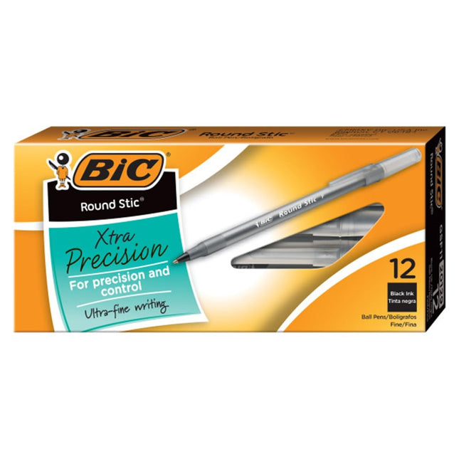 BIC Round Stic Xtra Precision Ball Pen, Fine Point (0.8 mm), Black, 24-Count by BIC