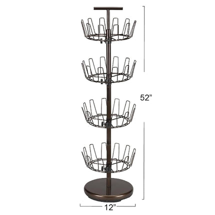 Household Essentials 4-Tier Revolving Tree, Heavy-Duty Steel with Stabilized Base, Holds 24 Pairs of Shoes, for Most Styles, Antique Bronze, Metal