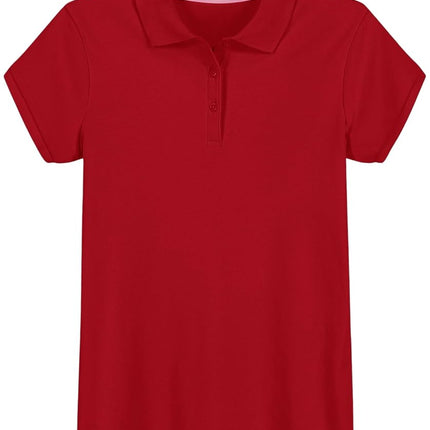 Izod Girls' School Uniform Short Sleeve Interlock Polo, Red, 7