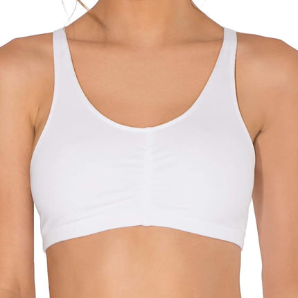 Fruit of the Loom Women's Adjustable Shirred Front Racerback Sports Bra, Heather Grey/White/Blue Gem, 40