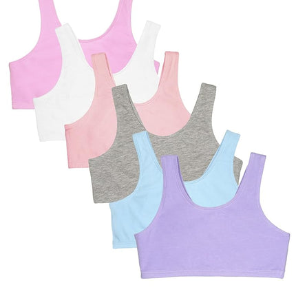 Fruit of the Loom Big Girls' Cotton Built-Up Stretch Sports Bra, Hyacinth/Eyeshadow/Grey Heather/White/Lilac/Blushing Rose, 32