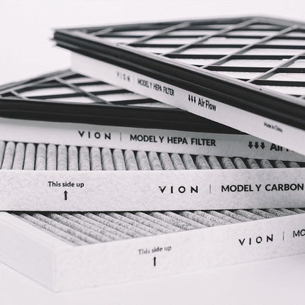 VION Model Y Front Trunk HEPA Carbon Air Filters Kit - (2x HEPA filters and 2x Carbon filters per package) - 4 packs per package with installation tools