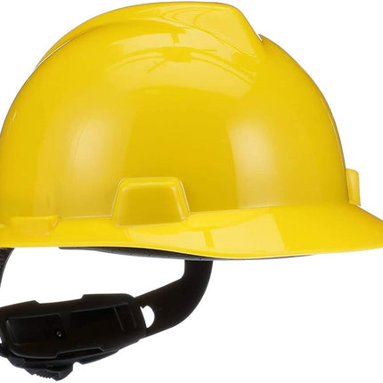 MSA 475360 V-Gard Cap Style Safety Hard Hat With Fas-Trac III Ratchet Suspension | Polyethylene Shell, Superior Impact Protection, Self Adjusting Crown-Straps - Standard Size in Yellow