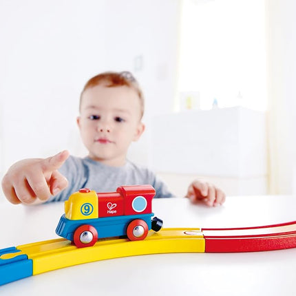 Hape Brave Little Engine | Button-Operated Multi-Coloured Train, Exceptional Battery-Powered Train, Red, Yellow + Blue Finish