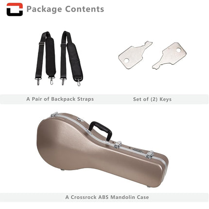 Crossrock A-Style Mandolin Case | ABS Molded Hardshell with Security Lock, Metal Feet, and Detachable Straps-Champagne (CRA862MACH)