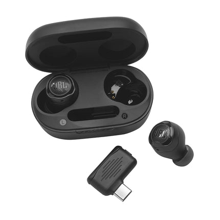JBL Quantum TWS AIR - Écouteurs gaming True Wireless avec technologie Smart Ambient, dongle USB-C 2,4 GHz à faible latence ou Bluetooth, 4 microphones beamforming (Noir)