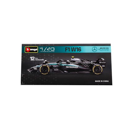 Bburago Mercedes-AMG W16 2025#12 Antonelli Diecast Model Car 1:43 with Display Case and Base Detailed F1 Mercedes Replica Officially Licensed, Recommended Age 14+ Years