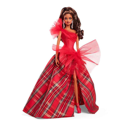 Barbie 2024 Holiday Barbie Dolls, Seasonal Collector Gift, Barbie Signature, Plaid Gown with Red Bow, Displayable Packaging, Light Brown Hair