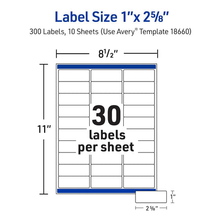 Avery Matte Clear Address Labels, Sure Feed Technology, Inkjet, 1" x 2-5/8", 300 Labels, 5 Packs (18660)