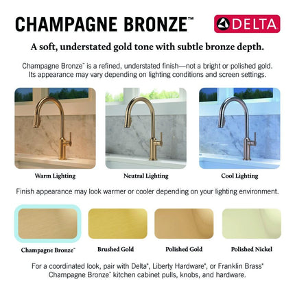 Delta Nicoli Brushed Gold Kitchen Faucet with Pull Down Sprayer, Modern Single Hole Kitchen Sink Faucet, Single Handle, Champagne Bronze 19867LF-CZ