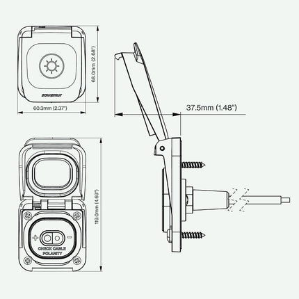 Scanstrut Ventura Series SAE Solar Connection, Waterproof Exterior Panel Mount Socket with IP68 & IP69K Rating for Vans, RVs and Overland Vehicles