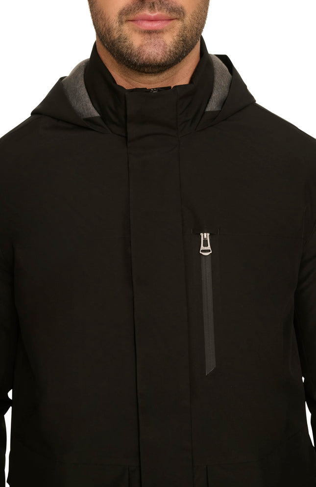 Cole Haan Men's Short Sleeve Soft Rain Parka Jacket, Black, M