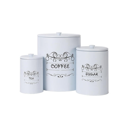 ChicHabitat – Lot de 3 boîtes de cuisine, contenants alimentaires pour comptoir, grands contenants hermétiques pour café, sucre, thé avec couvercles, décor de ferme blanc