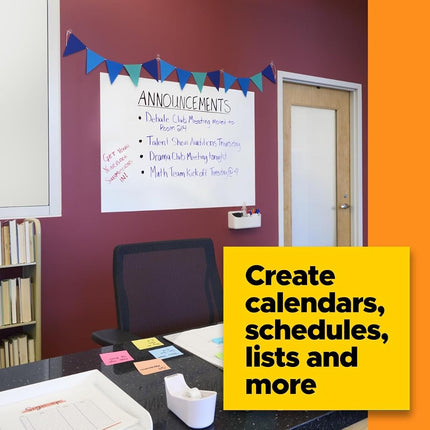 Post-it Dry Erase Whiteboard Film Surface for Walls, Doors, Tables, Chalkboards, Whiteboards, and More, Removable, Stain-Proof, Easy Installation, 8 ft x 4 ft Roll (DEF8X4), Model Number: DEF8x4