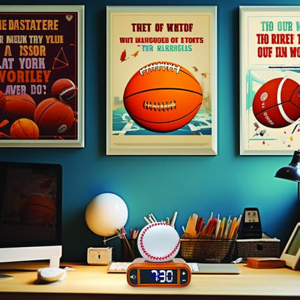 LEXiBOOK Baseball Nightlight Alarm Clock, Sounds and Melodies, LCD Backlit Screen, Luminous, Snooze, Brown/White