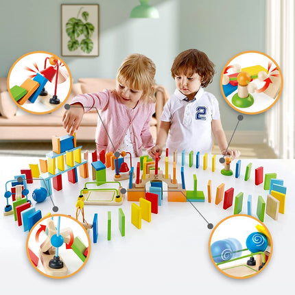 Hape Dynamo Dominoes| Award-Winning Domino Racing Building Block Set for Kids, 107 Solid Pieces of Fun-Filled Racing, Building and Stacking