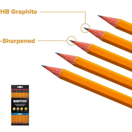 Bostitch Office Premium #2 Pencils, American Cedar Wood, Pre-Sharpened, HB Graphite, 12-Pack