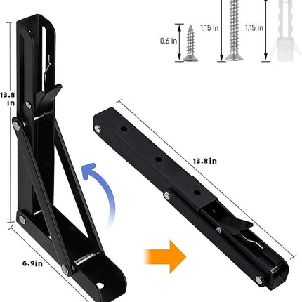AUTOHJ Folding Shelf Brackets - 14 Inch 4 Pcs Heavy Duty Metal Collapsible Shelf Bracket, DIY Wall Mounted Shelf Bracket, Space Saving for Bench