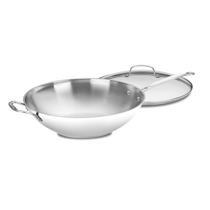 Wok 35 cm Cuisinart, avec poignée d'appoint et couvercle en verre, acier inoxydable Chef's Classic, 726-38H