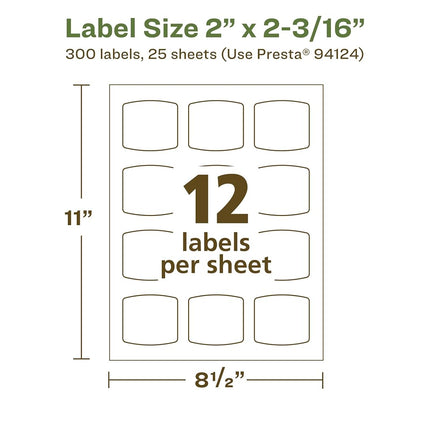 Avery EcoFriendly Matte White Recycled Arched Square Labels, 2" x 2-3/16", Print-to-The-Edge, Matte White Labels, Permanent Adhesive, Laser/Inkjet Printable, 300 Total