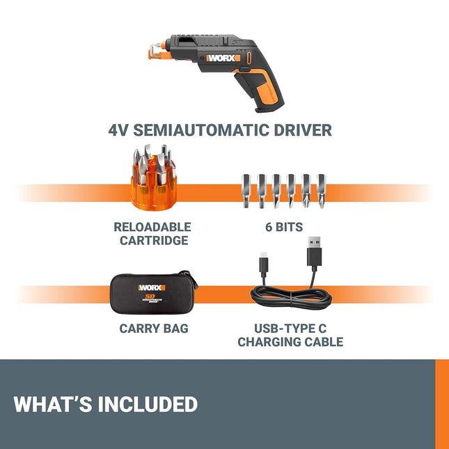 WORX Cordless Screwdriver, 4V 6-Bit Set with Screw Holder, WX255L.5