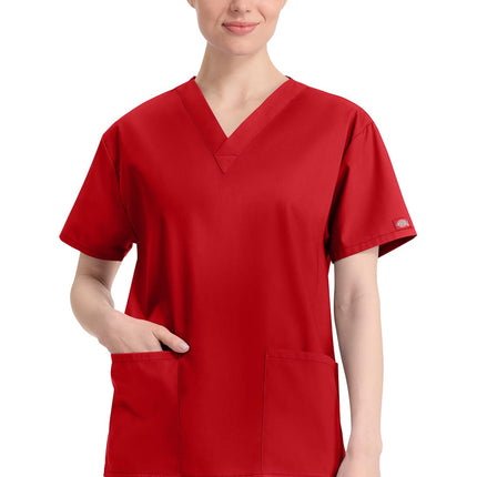 Uniforme médico Dickies EDS Signature para mujer, camiseta con cuello en V para mujer de popelina cepillada suave 86706, rojo, 4XL Plus