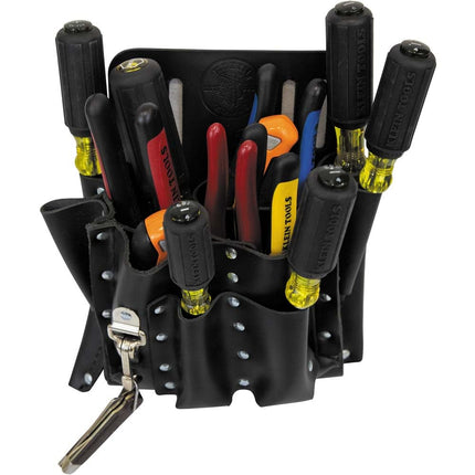 Klein Tools 5165 Pocket Tool Pouch with Knife Snap, 10 Pockets, Stitched and Riveted Leather, Fits Belts up to 2-Inch Wide