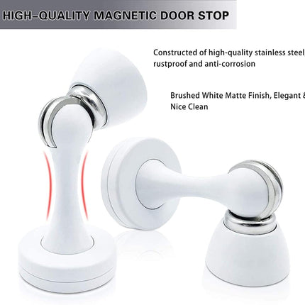 KOLAKO Magnetic Door Stops, 8 Pack White Door Stoppers Magnet Brushed Wall Floor Mount Heavy Duty Modern Door Holders Catch Protector, Magnetic Doorstops with Screws, Keep Door Open