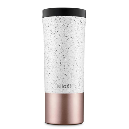 Taza de café de viaje de acero inoxidable con aislamiento al vacío Ello Miri - Taza de té de viaje, 470 ml, oro rosa moteado