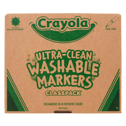 Crayola BIN588211 Marcadores lavables ultralimpios Classpack, línea fina, 10 colores, paquete de 200