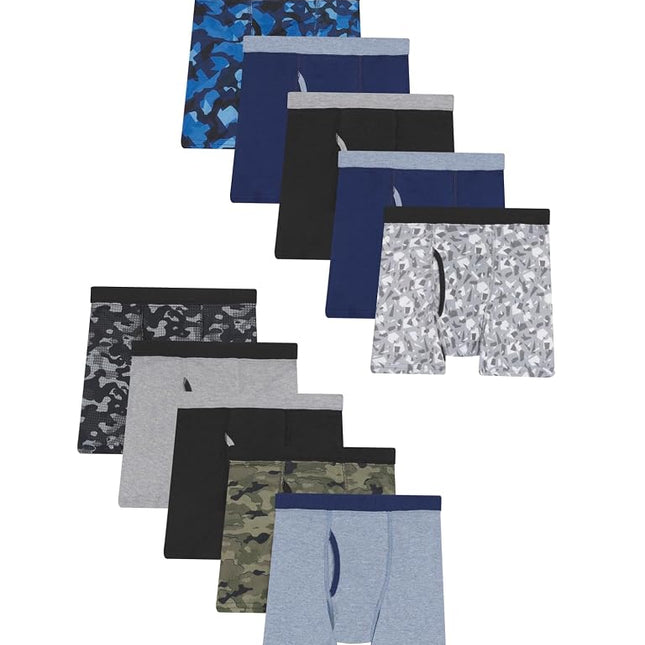 Hanes Boys' ComfortSoft Waistband Tagless Boxer Briefs, 10 Pack-Assorted Prints & Solids, L (Pack of 10)