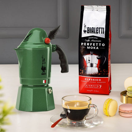 Bialetti Moka Express Alpina Caffettiera in Alluminio, Verde, 3 Tazze
