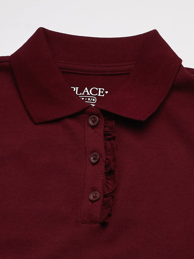 The Children's Place Girls Uniform Ruffle Pique Polo Shirt, Rubine, XXL 16 US